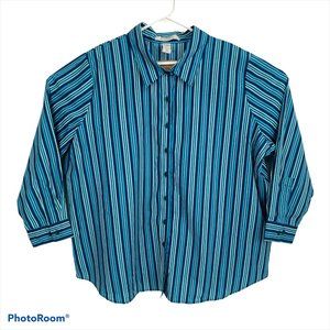 Roaman's Blue Striped Button Up Shirt 2X